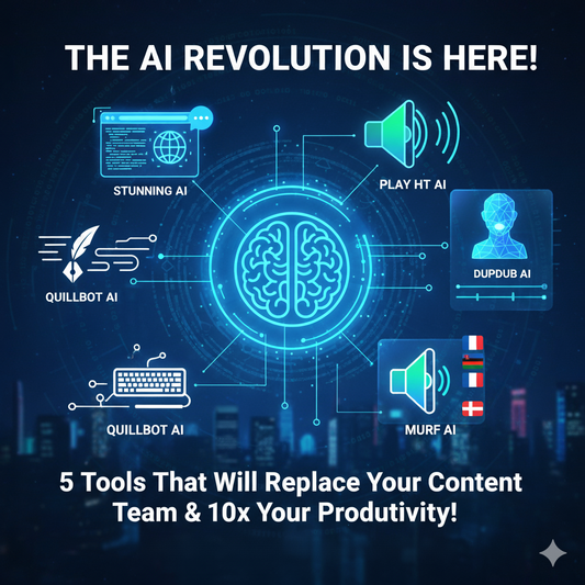 Boost productivity! 5 AI tools transform writing (QUILLBOT), web dev (STUNNING), voice (PLAY HT, MURF), and video (DUPDUB). Automation is key.