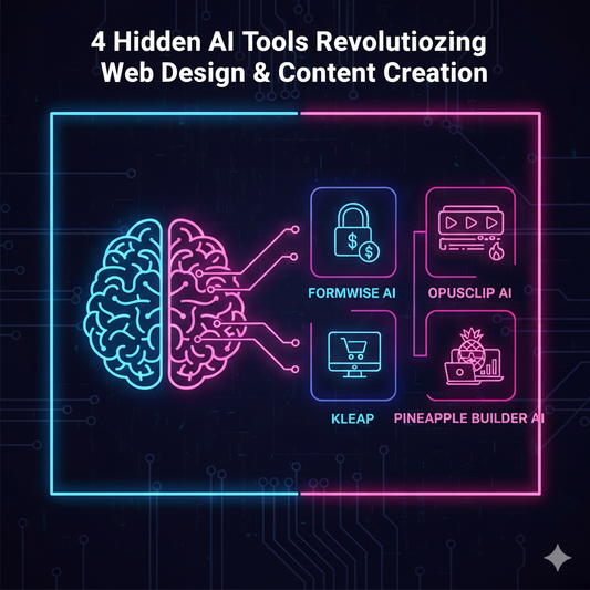 4 specialized AI tools are revolutionizing digital work: FORMWISE (apps), OPUSCLIP (viral video), KLEAP & PINEAPPLE (fast web builders).