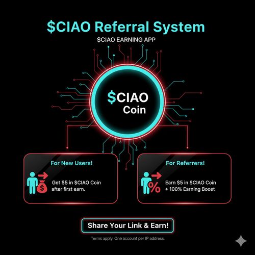 $CIAO Referral System | $CIAO EARNING APP | $CIAO COIN | CIAOMARKETS ECOSYSTEM | $CIAO STORE