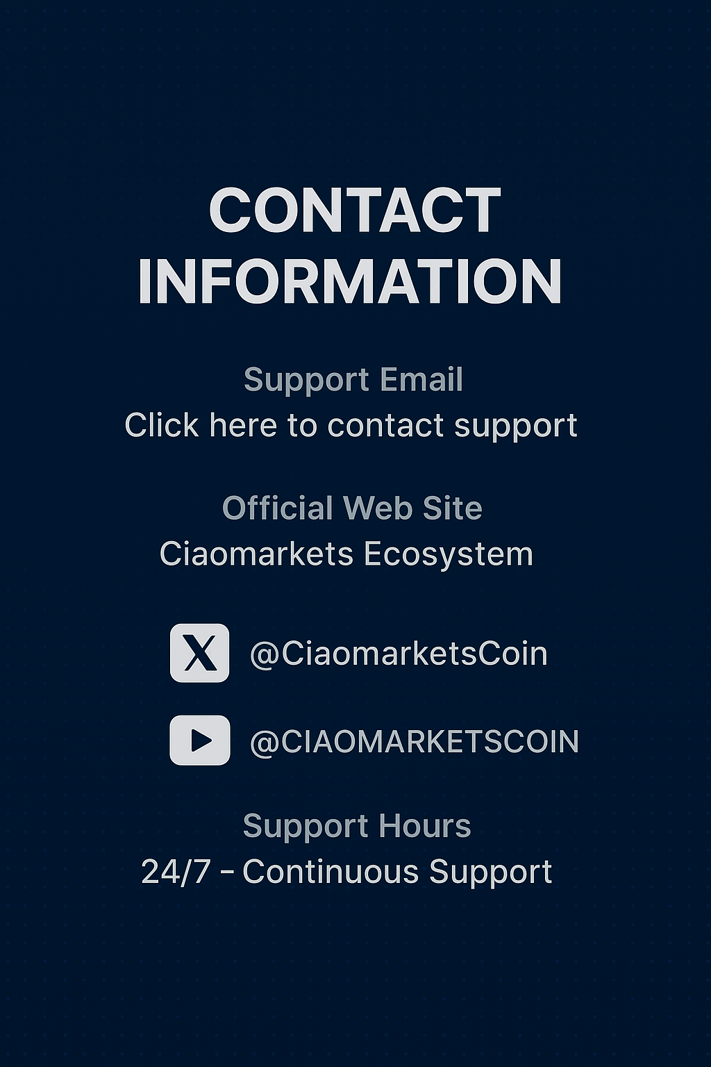 Contact | $CIAO MINING APP | $CIAO COIN | CIAOMARKETS ECOSYSTEM
