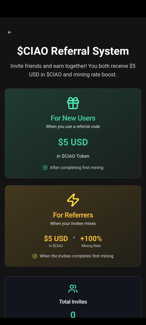 $CIAO MINING APP | $CIAO COIN | CIAOMARKETS ECOSYSTEM