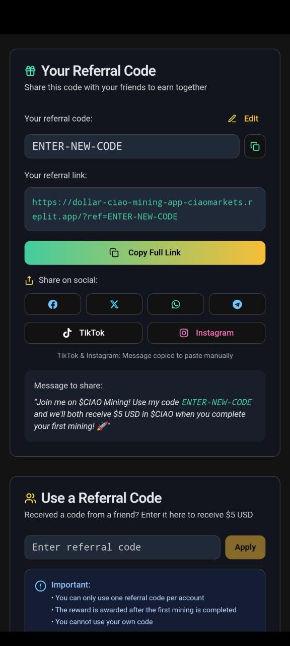 $CIAO MINING APP | $CIAO COIN | CIAOMARKETS ECOSYSTEM
