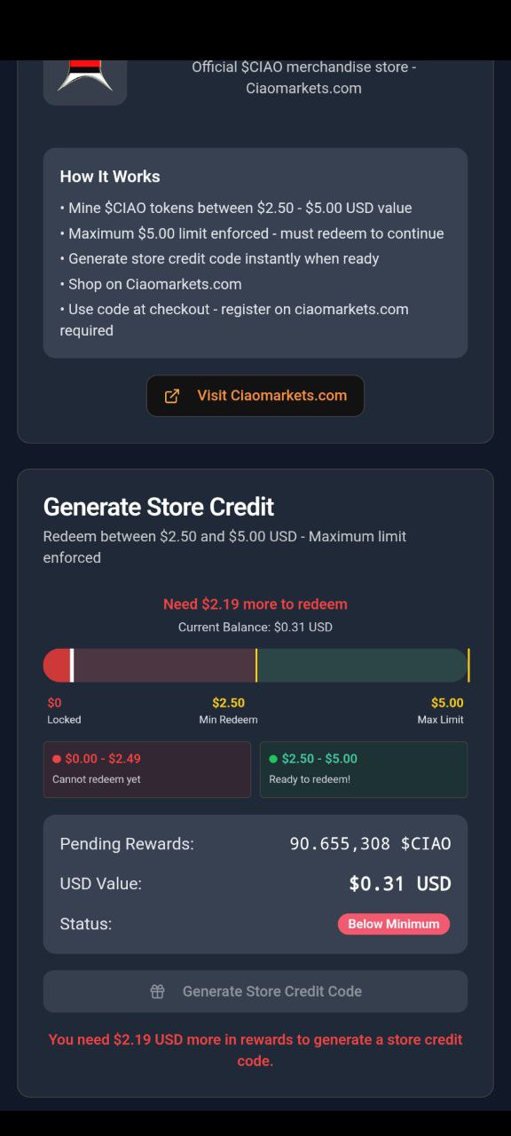 $CIAO MINING APP | $CIAO COIN | CIAOMARKETS ECOSYSTEM