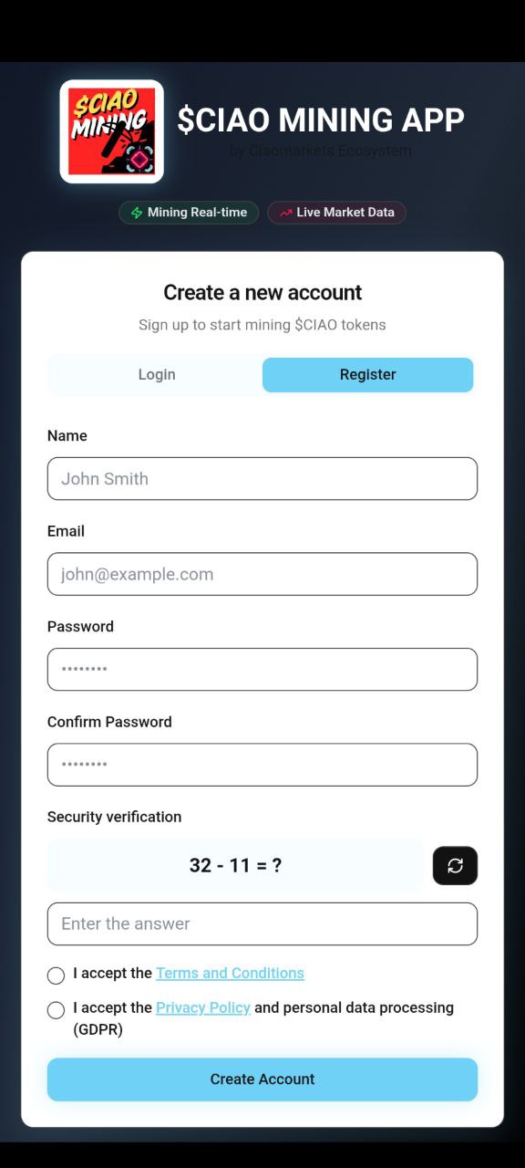 $CIAO MINING APP | $CIAO COIN | CIAOMARKETS ECOSYSTEM